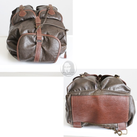 Capezio Backpack Rucksack Brown Leather Trim Large Sling Bag Vintage 80s HTF - Picture 7 of 10